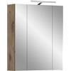 xonox.home - Armadietto a specchio Ice 60 x 70 x 18 cm con illuminazione in corpo Nox Oak e parte anteriore nera opaca - Specchio con luce effetto legno - accattivante ed elegante