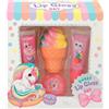 Depesche 12208 Ylvi - Set di lucidalabbra per Bambini con Disegno di Un Negozio di Caramelle, con 2 tubetti, Barattolo di lucidalabbra e Lip Care a Forma di Cono Gelato