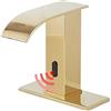 GGStudy Sensore automatico Oro Lucido Touchless Bagno Lavandino Rubinetto con Coperchio Foro Rubinetto Vanity Mani Free Cascata Bagno Rubinetto Acqua con Scatola di Controllo e Miscelatore Temperatura