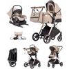 Kakbgee Passeggino 3 in 1 con Seggiolino Auto, Carrozzina Piegevole, 7-Altezza Regolabile, Sospensione 4 Ruote, Copripioggia e Zanzariera, Baby Stroller per Neonati 0-3 Anni (15kg), Beige-Kaki
