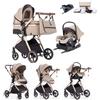 Kakbgee Passeggino 3 in 1 con Seggiolino Auto, Carrozzina Piegevole, 7-Altezza Regolabile, Sospensione 4 Ruote, Copripioggia e Zanzariera, Baby Stroller per Neonati 0-3 Anni (15kg), Beige-Kaki