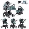 Kakbgee Passeggino 3 in 1 con Seggiolino Auto, Carrozzina Piegevole, 7-Altezza Regolabile, Sospensione 4 Ruote, Copripioggia e Zanzariera, Baby Stroller per Neonati 0-3 Anni (15kg), Blu-Verde