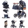 Kakbgee Passeggino 3 in 1 con Seggiolino Auto, Carrozzina Piegevole, 7-Altezza Regolabile, Sospensione 4 Ruote, Copripioggia e Zanzariera, Baby Stroller per Neonati 0-3 Anni (15kg), Blu