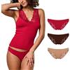 FOCENZA Brasiliana Donna in Pizzo e Microfibra Set 3 Pezzi, Intimo Donna Seducente Senza Cuciture in Vari Colori, Made in Italy (Rosso-Cioccolato-Nudo, S-M)