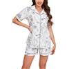 LUBOT Pigiama da Donna in 100% Cotone, Maniche Estate Corto, con Bottoni, pygama in Due Pezzi per Donna, Abbigliamento da Notte da S a XXL, Fiore Lineare, XL