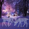 belupai 3 Pezzi Set Famiglia di Cervi di Natale Illuminati, Decorazioni Natalizie per Famiglia di Renne Illuminate per Esterni, Scultura di Renna Rustica in Metallo 2D Pre Illuminata con LED(Bianco)