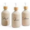 zeiin home Dispenser sapone bagno beige da 500 ml con dettagli in bambù - Set di 3 flaconi per gel, shampoo e balsamo - Porta sapone bagno elegante e funzionale per mantenere la doccia ordinata e decorata