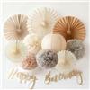 Easy Joy Decorazioni Compleanno Beige e Oro: Kit Boho Chic con Pom PON di Carta, Ventagli Carta Marrone, Lanterne e Banner Happy Birthday - Addobbi Neutri per Donna, Ragazza, Baby Shower e Matrimonio