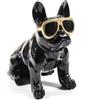 Decor Space Statuette decorative a forma di Bulldog con occhiali, in resina da 21 cm (Nero)