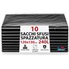 G.M. DISTRIBUZIONE GM 10 Sacchi Neri Sfusi Grandi Resistenti 240 Litri, misura 120x130 cm, in materiale HDPE, Sacchetti Indifferenziata, Buste Spazzatura, 10 Buste