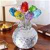 Generic Bouquet di rose in cristallo con vaso rotondo, ornamento floreale in vetro da collezione per casa, feste, matrimoni, regali romantici per donne per San Valentino, festa della mamma, Natale
