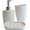 Schläfer 285300 | Set Bagno Completo serie Sable con Dispenser per Sapone, Portasaponetta, Portaspazzolino, Bicchiere da Bagno, Portasapone Liquido in Resina Colore Sabbia Effetto Pietra- 3 Pezzi
