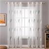 MIULEE Tende per Interni Moderne 2 Pezzi 140x215 CM, Voile Tenda Finestra Interno Salotto, Tenda Trasparente con Ricami a Foglie Bianche e Teal, Fantasia Tende Camera da Letto Soggiorno Occhielli