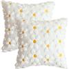 Artoid Mode Federe per cuscini 2 pezzi in bianco crema con margherite, pelliccia artificiale in jacquard, 50 x 50 cm, primavera, velluto, piumino, cuscino per divano, cuscino decorativo