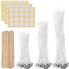 VARHHUXHA 150 Pezzi Stoppini per Candele, Stoppini in Cotone per Candele da 10cm/15cm/20cm, Stoppino per Candele Naturali con Porta Stoppino in Legno e Adesivi per Stoppini Bifacciali, per Fare Candele