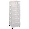 Acan Tradineur - Cassettiera con ruote, modello Wagon - Realizzato in plastica - Contenitore per documenti per ufficio o casa - 6 cassetti trasparenti - 98,5 x 37 x 39 cm - Bianco