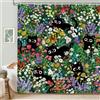 hometrixx Boho Tenda Doccia Gatto Nero 180x200 cm Giungla di Fiori Gatto Dipinto a Olio Colorato Poliestere Impermeabile Tenda Vasca da Bagno con 12 Ganci Lavabile in Lavatrice per Casa Hotel