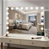 LISA Specchio Trucco con Luci 90x60cm,Specchio Hollywood da Tavolo con 20 Lampadine LED,3 Colori di Luce,Intensità Regolabile,con USB/Type-C,Ingranditore 10X,Controllo Tattile,per Tavolo o Parete