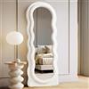 LunaMirror Specchio Arco ondulato, grande intero specchio da terra parete per tutto il corpo, specchio con cornice in legno avvolto in flanella, da appoggiare, da appendere o inclinare, bianco, 160x60 CM