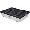 Spetebo Cassettiera sottoletto con chiusura pieghevole - 60 litri/nero - Scatola portaoggetti in plastica con rotelle - Scatola per giocattoli, scatola sottoletto, scatola impilabile con rotelle