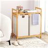 GIANTEX Armadietto per la biancheria con 2 cesti per la biancheria, 2 scomparti e ripiano, in bambù, per il bagno, 64 x 33 x 73 cm (Bianco)