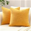 Sungeek 2 Pezzi Federe Cuscini 40x40 in Morbido Velluto a Coste, Fodere per Cuscini Decorativi con Motivo a Strisce e Patchwork Pinwheel Copricuscini Cuscino per Divano Letto Soggiorno, Giallo Oro