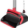 NACENA Set di scopa e paletta, manico regolabile lungo 132 cm, con denti per pulire automaticamente i capelli, adatto per casa, cucina, ufficio, corridoio, pavimento (nero e rosso)