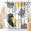 Uiiooazy Tenda Doccia Antimuffa, Uiiooazy Tenda Doccia 180x220cm Nero Grigio Boho Chic Tropicale Astratta Foglie di Palma Giungla Tende da Bagno Tessuto Lavabile Impermeabile Tende Vasca da Bagno con 12 Anelli