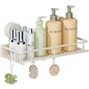 Wisfame Mensola Doccia con Ventosa, Mensole Bagno Senza Foratura, Portata 10 kg, Portaoggetti Doccia con 5 Ganci Removibili, Lmpermeabile e Antiruggine Organizer Bagno - Bianco