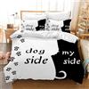 Gegeryozer Dog Side and My Side Set di biancheria da letto 135 x 200 cm, motivo romantico nero e bianco, 1 copripiumino in microfibra e 2 federe da 50 x 75 cm