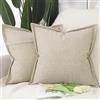 Madizz 2 Pezzi Poliestere Lino Copricuscini con bordo largo Morbido Decorativo Fodere per Cuscino Lusso Stile per Divano Camera da Letto 45x45 cm Beige