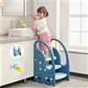 Growaystory Sgabello per bambini, scala a 3 livelli, regolabile in altezza, sicuro, torre di apprendimento, poggiapiedi, poggiapiedi per bambini (blu/azzurro)