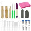 FAREASTSHOP Ago Infeltrimento, Aghi Feltro Set, 3 Misure Aghi Feltro Ago,Set 42 Feltrini Secco,Ago Lana Aghi Lana Cardata,Aghi Feltro Ago con Manici in Legno,Cuscinetto Schiuma Letto