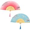Hileyu Ventaglio a mano pieghevole per le donne 2Pcs cinese seta tessuto ventagli a mano con nappe classico ventaglio di bambù per la decorazione della parete Decorazione di nozze (Blue)