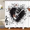 Generic 3D Tenda Doccia Chitarra Con Note Musicali, Chitarra Con Note Musicali Tende Doccia Antimuffa Impermeabile Tessuto Poliestere Tenda Doccia 180x180, Lavabile Tenda Vasca da Bagno 12 Ganci vq10431