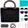 FREEBLOSS Kit all'uncinetto per principianti Borsa tote nera all'uncinetto con manici in legno Borsa nera all'uncinetto Kit di avviamento all'uncinetto con tutorial video passo passo Kit per lavoro a