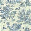 Textiles français Tessuto toile de jouy 'La Vie Rustique' | BLU OXFORD (su uno sfondo effetto lino) | 100% puro cotone | larghezza: 155 cm (per metro lineare)*
