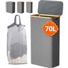 IHOMAGIC Cesto Portabiancheria Sporca per Bagno 70L, Portabiancheria Salvaspazio con Coperchio, Cesta Portabiancheria Pieghevole con Manici e Borsa Interna, Cesta Panni Sporchi per gli Angoli, Grigio