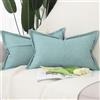 Madizz 2 Pezzi Poliestere Lino Copricuscini con bordo largo Morbido Decorativo Fodere per Cuscino Lusso Stile per Divano Camera da Letto 30x50 cm Turchese