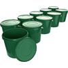 FixedByU 10 secchi con coperchio 10 l verde rotondi | Secchi in plastica di qualità alimentare, ermetici e stabili | Secchi vuoti con manico e coperchio adatti per alimenti, prodotti chimici, detersivo in