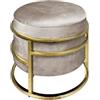IlGruppone Pouf Contenitore Poggiapiedi Velluto con Struttura Circolare Cromata Oro Elegante Imbottito Sgabello per Toeletta Mobile Trucco Ottomano Ingresso Camera da Letto Rotondo - Tortora