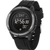 findtime Orologio digitale da uomo, militare, contapassi, bussola, impermeabile, tattico, sportivo, contacalorie, pacer, corsa, luce LED, cronometro, conto alla rovescia, Silicone nero., Cinturino