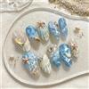 Tastetreasure Press on Nails - Set di 30 unghie finte con conchiglia 3D, pesci stellati e strass, per vacanze estive, con cuscinetti adesivi