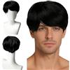 YISAIKR Parrucca corta nera da uomo, capelli sintetici lisci a strati, dall'aspetto naturale, parrucca per uso quotidiano, cosplay, costume di Halloween