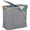 Relaxdays Cesto Portabiancheria con Coperchio, Cesta Pieghevole con 2 Scomparti, in Bambù & Stoffa, 74 Litri, Grigio