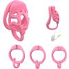 AMAZBEE Gabbia di castità per uomini adulti - Design con gancio superiore, set di giocattoli sessuali con gabbia per il pene con 3 anelli fallici, dispositivo di castità maschile (Pink,S)