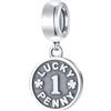 GLOWDAS Lucky Penny 1 Ciondoli Charm, 925 Argento Sterling UK Soldi di fortuna Moneta Ciondolo con 4 foglia trifoglio Perline antiche, Fit Braccialetto Pandora, Regali di Buona Fortuna per Figlia/Figlio/Mamma