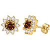 PAKORIO Orecchini moissanite colori fantasia donna, placcati oro 14K con perni argento 925, design floreale scintillante, ipoallergenici per pelli sensibili(Marrone)