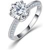 ZUOHUI Anello di Fidanzamento in Argento Sterling S925 con moissanite for Donna - Solitario a 6 Punte da 8 mm con Fascia in pavé, Fede Nuziale Semi-eternità(Silver,6)
