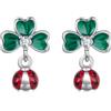 Qings Orecchini a Trifoglio Quadrifoglio per Donne Argento Sterling 925 Orecchini Fiore Portafortuna Verdi con Coccinella Regali di St Patricks Day